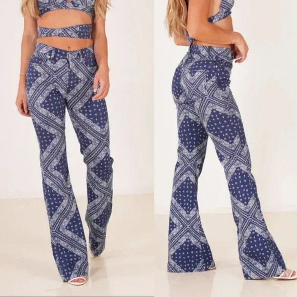 Revice La La Land Bandana Flare Jeans Laguna Blue Size 32 NWT